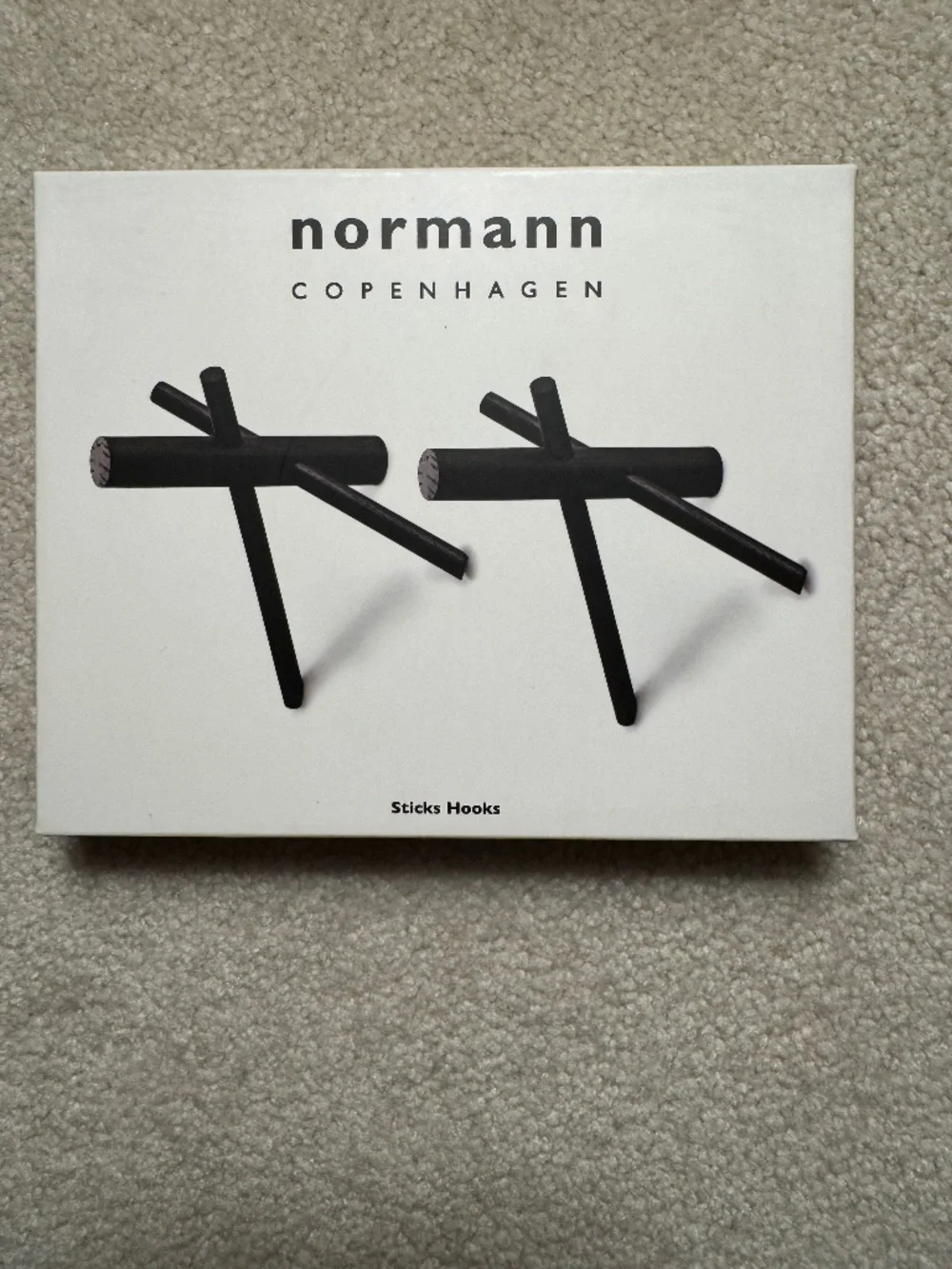 NIB Normann Copenhagen Wall Sticks Hooks - 2 pieces, Wood, Black, Danish Design